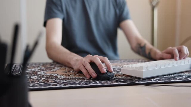 Typing On Keyboard. Person Engaging In Testing And Debugging Routine At Home Studio With Keyboard In View. Media