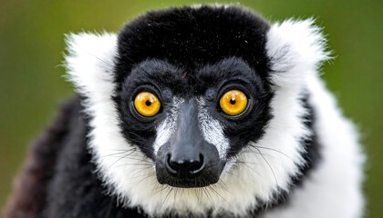 Fototapeta premium A close-up of a lemur's face with striking yellow eyes (2)
