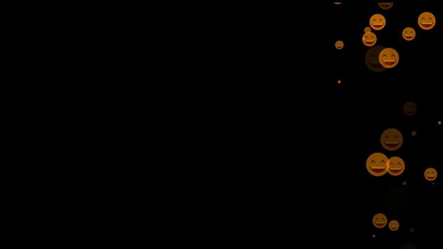 Smiling face emotions floating on black background layout. Happy face emoji symbol for positive social media chat message. Digital emoji animation for web channel text.
