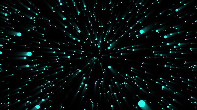 Blue light particles zoom speed graphic on black. Abstract zoom background for cosmic time travel motion design. Abstract zoom animation for high speed tech flight.