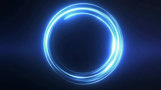 Glowing Blue Neon Circle Light Trail on Dark Background