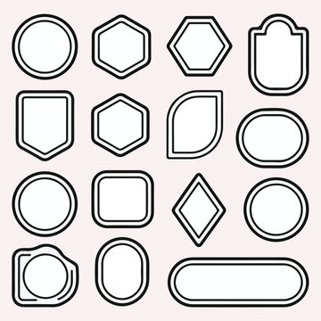 Minimalist black outline geometric shapes set, simple border frames collection on light background
