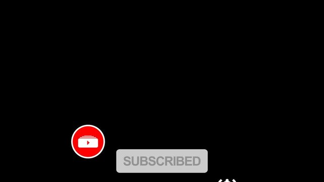 Animated Subscribe Button for Video Overlay. Like Subscribe Bell Notification Button, subscribe to the channel. Transparent Screen 