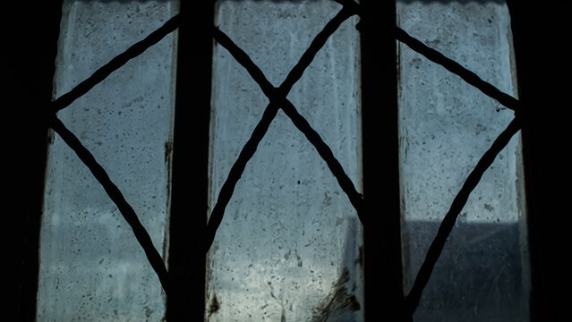 Dirty looking house window, background.