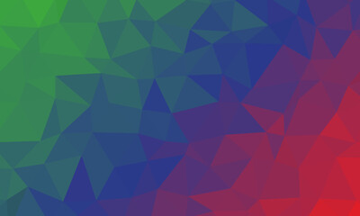 Fototapeta premium Contemporary polygonal background showcasing a captivating gradient of vibrant green, deep blue, and intense red hues for digital designs