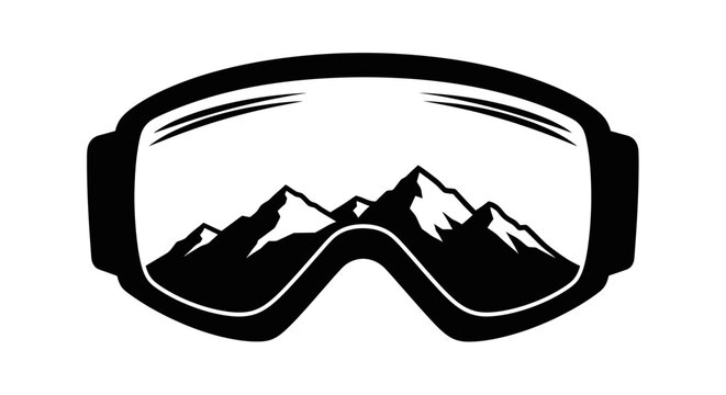 Ski Goggles Reflecting Mountain Peaks Silhouette