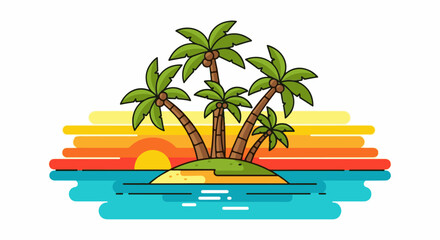 Fototapeta premium A vibrant, stylized tropical island at sunset with palm trees