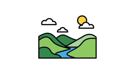 Fototapeta premium mountain landscape illustration with sun and clouds