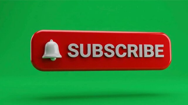 A vibrant red 'SUBSCRIBE' button with a white notification bell icon pulses with a subtle glow against a vivid green background, encouraging viewer engagement.