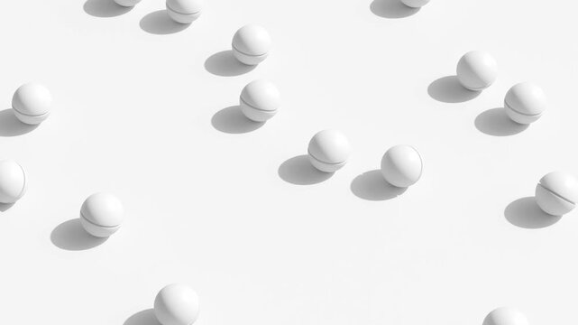 Abstract 3d white sphere with shadow rolling on white background, minimal geometric round composition clean layout, Seamless motion, Lopping animation