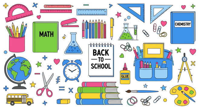 Back to School, Educational Icons, Colorful Vector Set, 25 School Elements