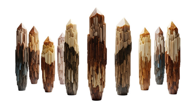 Collection of calcite crystals isolated on transparent background