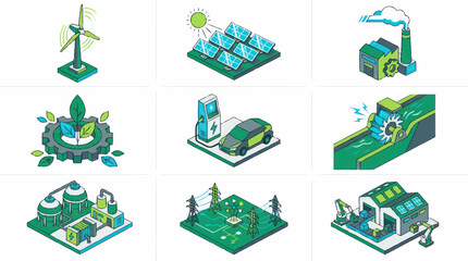 Isometric Illustrations of Renewable Energy Sources and Green Technologies. © Krucuk