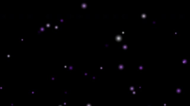 Gentle fluid movement of violet light orbs in dark space