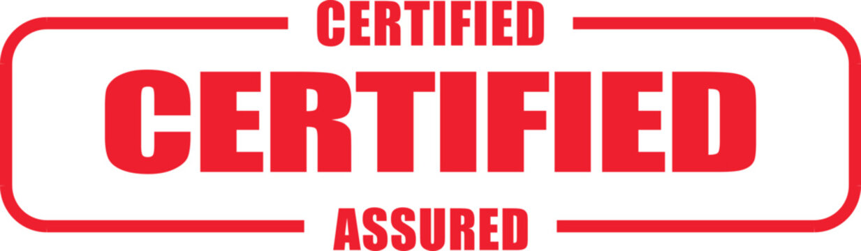 The certified assured document features a rubber stamp with red text