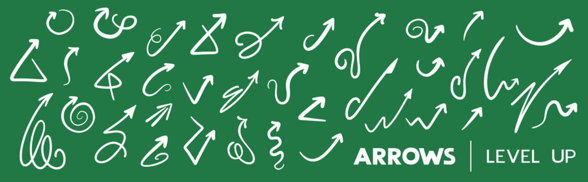 A high quality vector collection of creative hand drawn arrows in marker style, featuring dynamic, playful, and expressive designs set