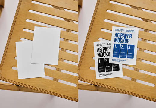 Mockup Of Two Customized A6 Leaflets On Chair