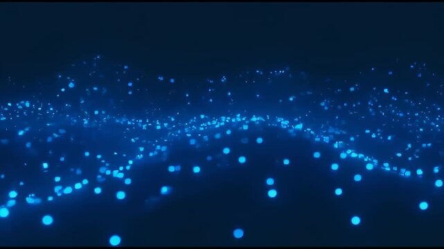 Abstract wave of glowing blue dots on a dark background 4K video