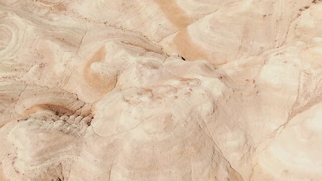 Natural rock formations with swirling patterns in a Wyoming desert, captured from above. Ideal for geological studies or travel documentaries.