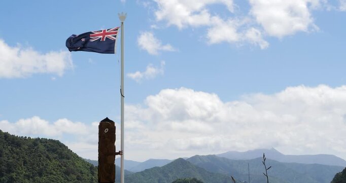 Pouwhenua, 28th Maori Battalion war memorial is located in the Picton Memorial Park near the shore next to the flagpole.Picton,New Zealand.