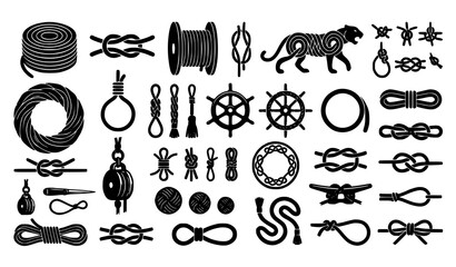 Nautical Rope Knot and Marine Equipment Vintage Vector Icon Set © Boloram