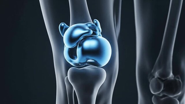 High-Quality Medical CGI Visualization of Knee Joint Anatomy Showcasing Cartilage and Synovial Fluid with Detailed Structures for Healthcare and Educational Use