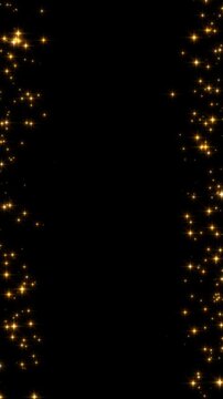 golden stars border frame twinkle lights sparkle glitters alpha channel animation, shiny glowing gold star on transparent vertical social media motion design element