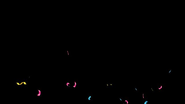 2D Colorful Confetti Explosion Effect Animation on Transparent Background. Vibrant 2D Confetti Burst and Particle Popping Motion Graphic Overlay. Celebration Concept, Festive 2D Confetti Blast Ani