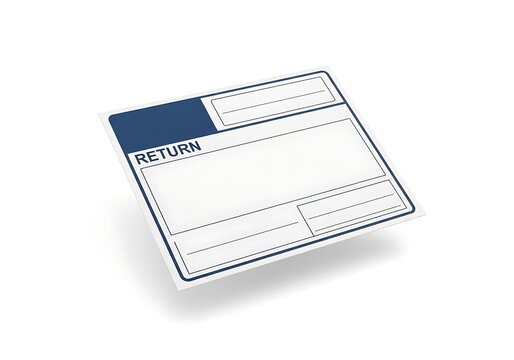 Isolated return shipping label with blue header and dotted field lines for mail delivery logistics and package tracking