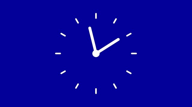 Animated clock face with fast spinning arrows in an infinite loop. Time lapse clock icon on blue screen chroma key background