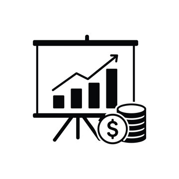 ESOP growth presentation icon with ESOP profit chart and share value black and white vector