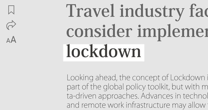 Lockdown and quarantine, shutdown and emergency restrictions, changing news headlines sequence across media, loop footage