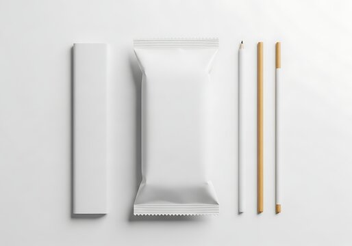 Blank snack bar flow wrap packaging mockup with thin crispy sticks branding design template for food product display