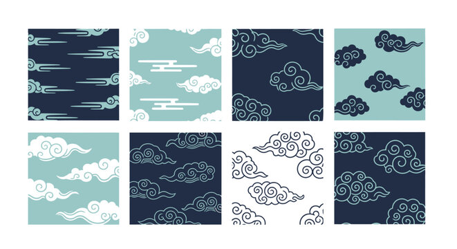 Collection of traditional Asian cloud patterns in various styles and colors.