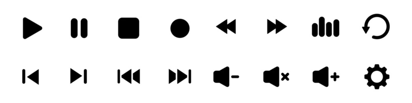 Play button vector icon set. Media player control iconsillustration collection.