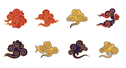 Fototapeta premium Set of traditional Asian cloud patterns in various colors and styles.