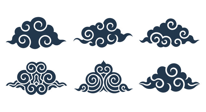 Set of traditional Asian cloud patterns with intricate swirls.