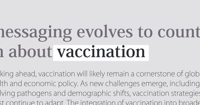 Vaccination and immunization, changing news headlines sequence across media, loop footage