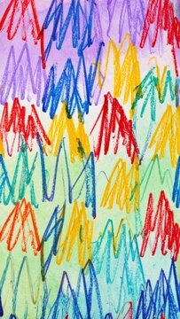 Dynamic and vibrant abstract pattern of colorful hand-drawn zig-zag lines, creating a playful and artistic background texture with a childlike drawing aesthetic
