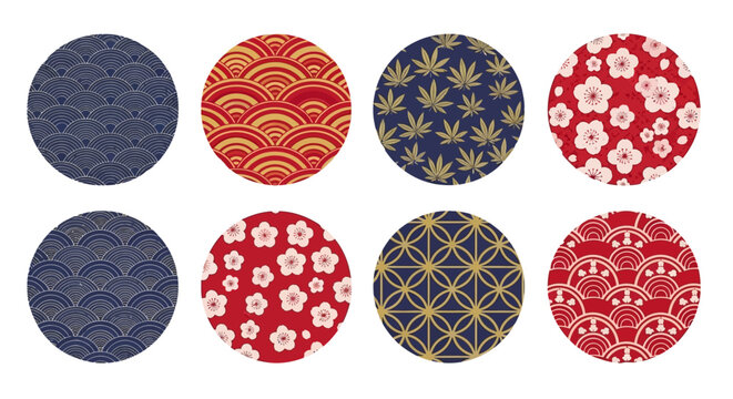 Collection of eight round Japanese traditional pattern designs.