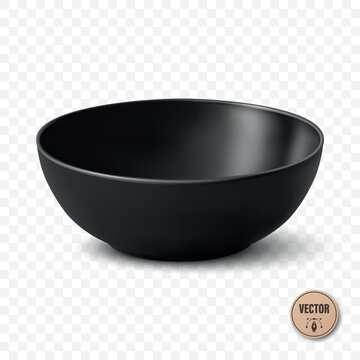 Vector 3d Black Bowl. Realistic Matte Serving Bowl Isolated. Empty Kitchen Dish for Food Presentation. Tableware Design and Restaurant Menu
