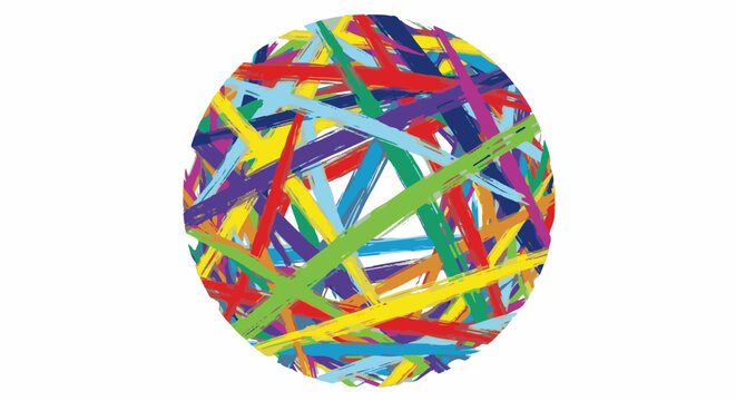 Abstract, multicolored, brushstroke-filled oval shape
