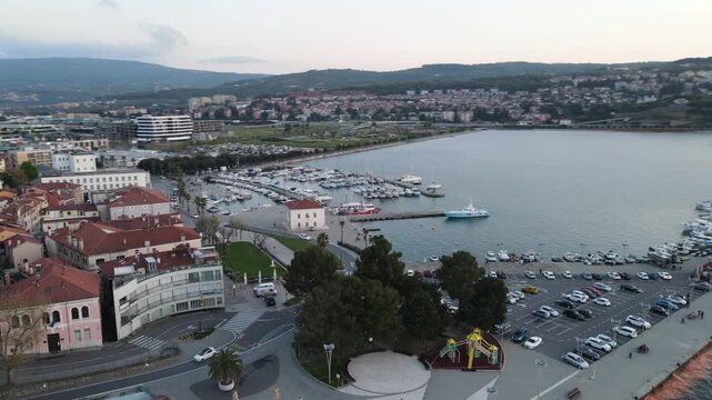 High orbit above Koper marina and old town ring road