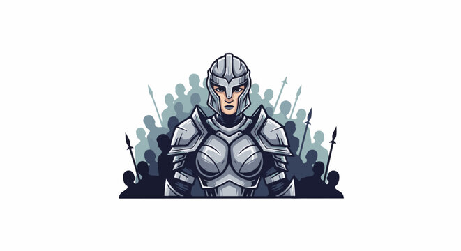 Armored female warrior leads a shadowy army with spears