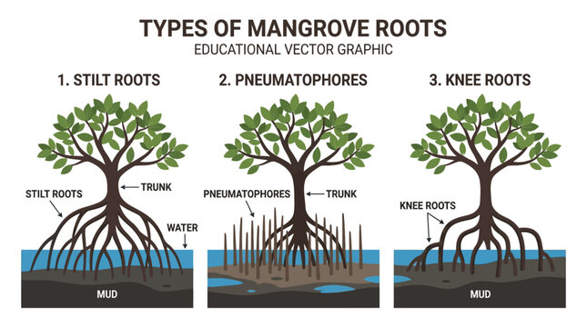 Educational Vector Graphic of Types of Mangrove Roots