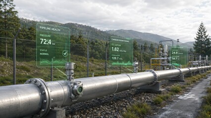Industrial Smart Pipeline with Digital HUD Interface for Carbon Capture and Pressure Monitoring