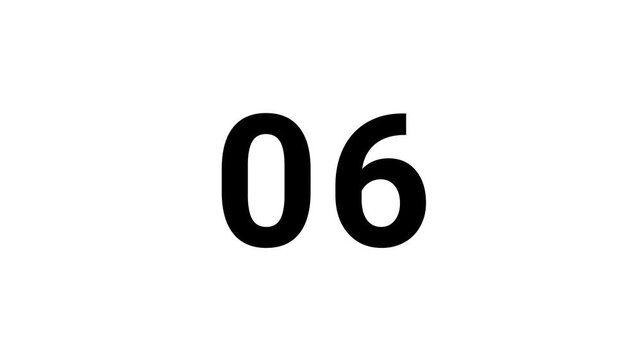 Pulsing countdown from 10 to 00 with black numbers shrinking and expanding. Minimalist scaling numeric timer animation on white