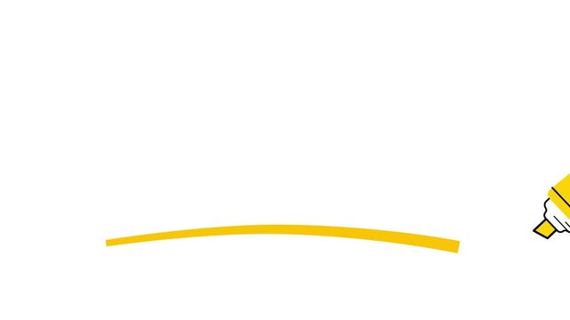 Animated yellow highlighter drawing thick stroke line. Text emphasis process with marker tool disappearing on white