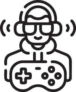 Video game player avatar icon Boy playing video games with controller and headphonesEsports player outline illustration