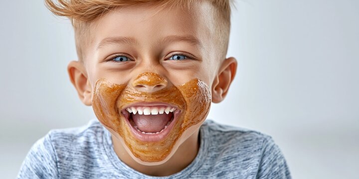 Happy child enjoying messy fun with delicious treat